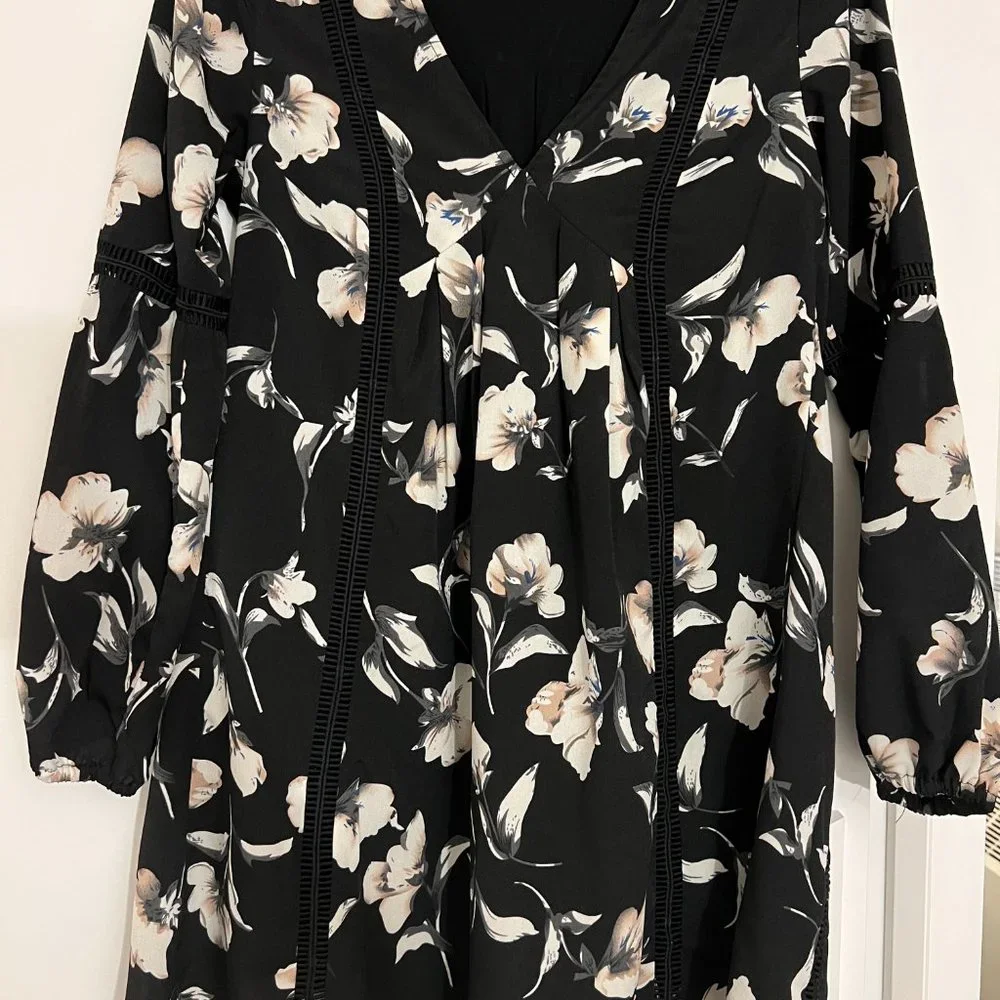 Lucca Casual Floral Short Black Dress A-line long sleeve XS - Picture 5 of 6